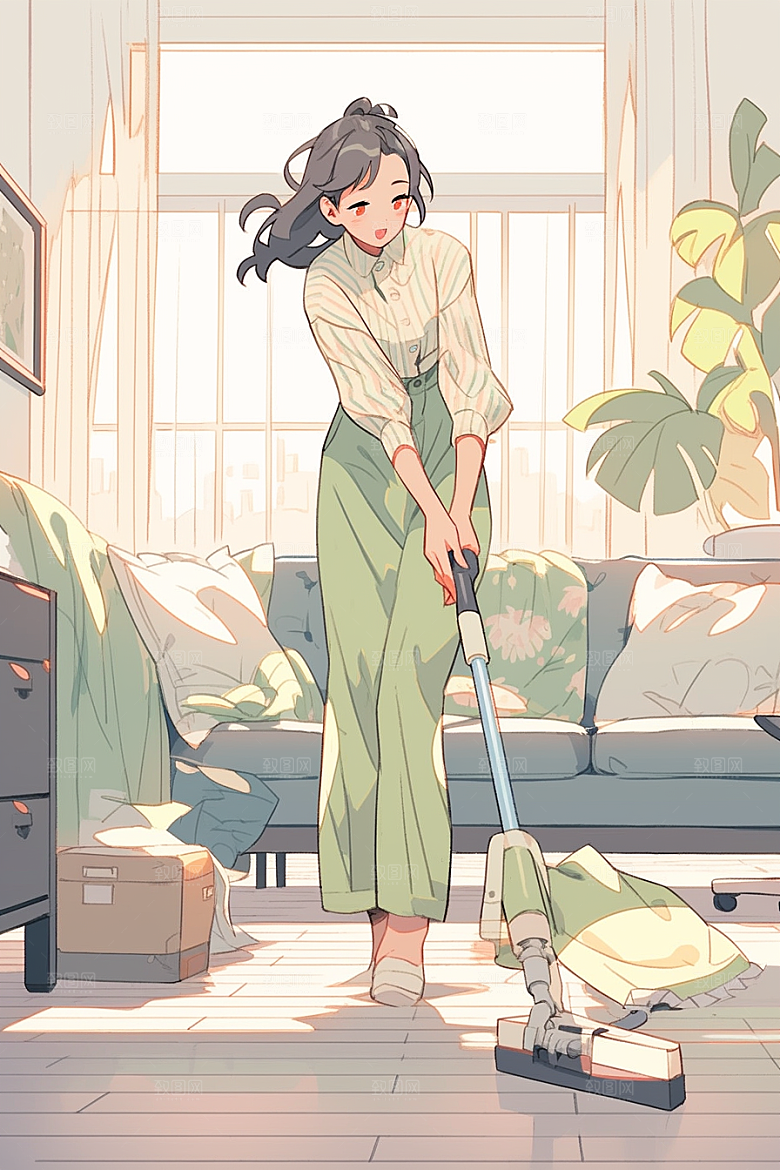 做家务清洁场景插画