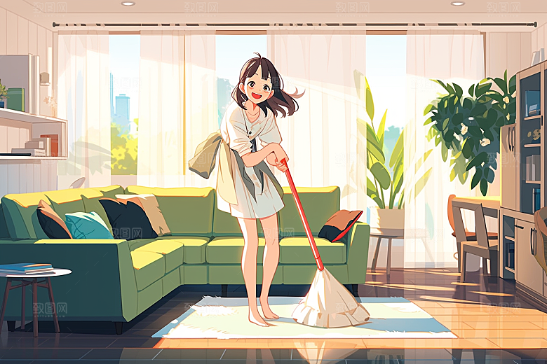 做家务手绘家居生活插画