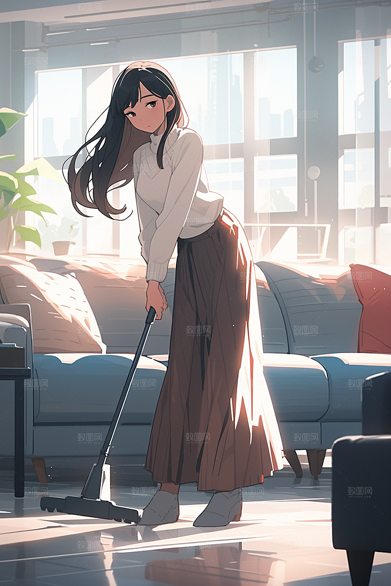 做家务清洁打扫卫生插画