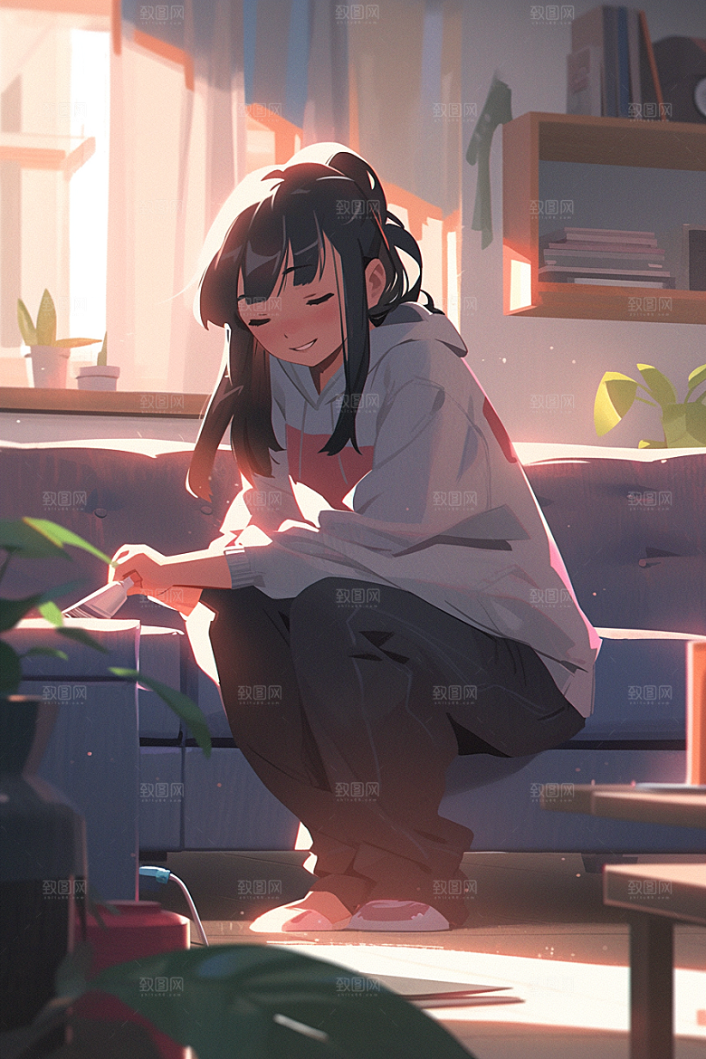 做家务清洁场景插画