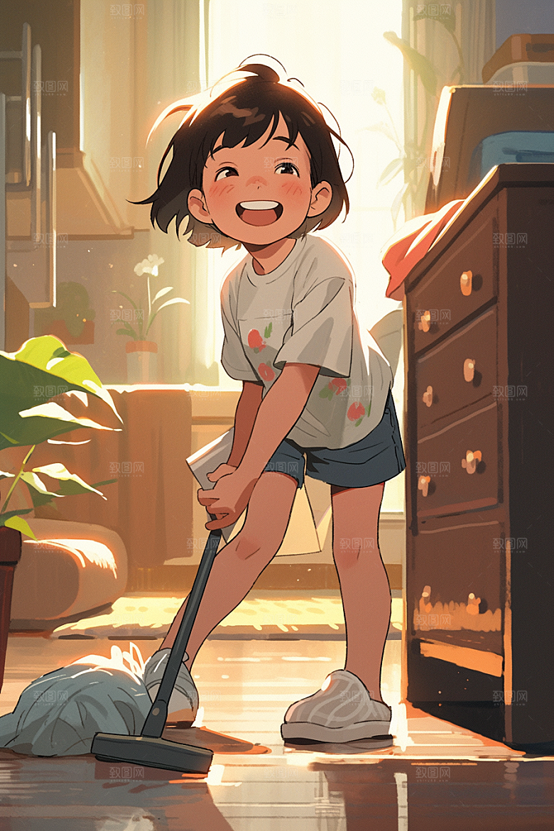 做家务场景清扫插画