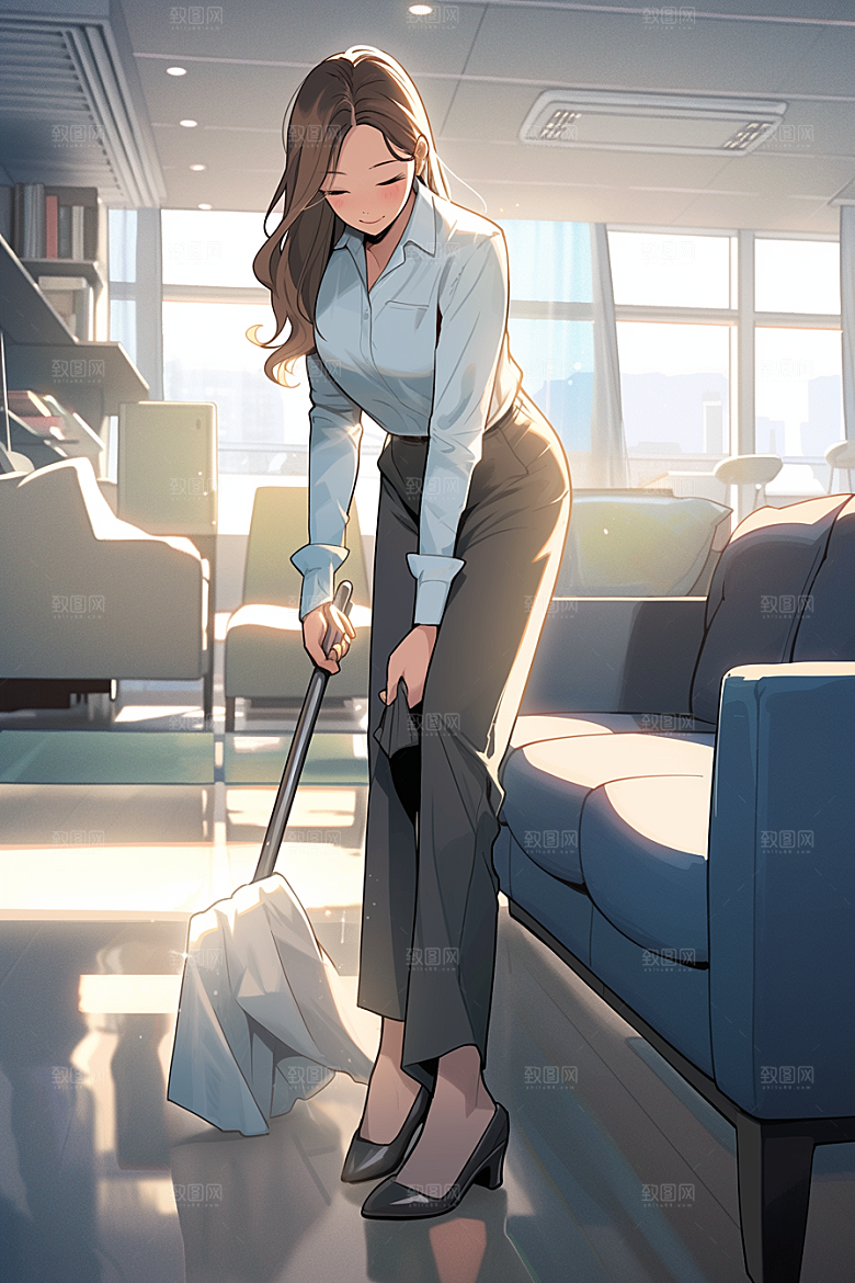 做家务人物清扫插画