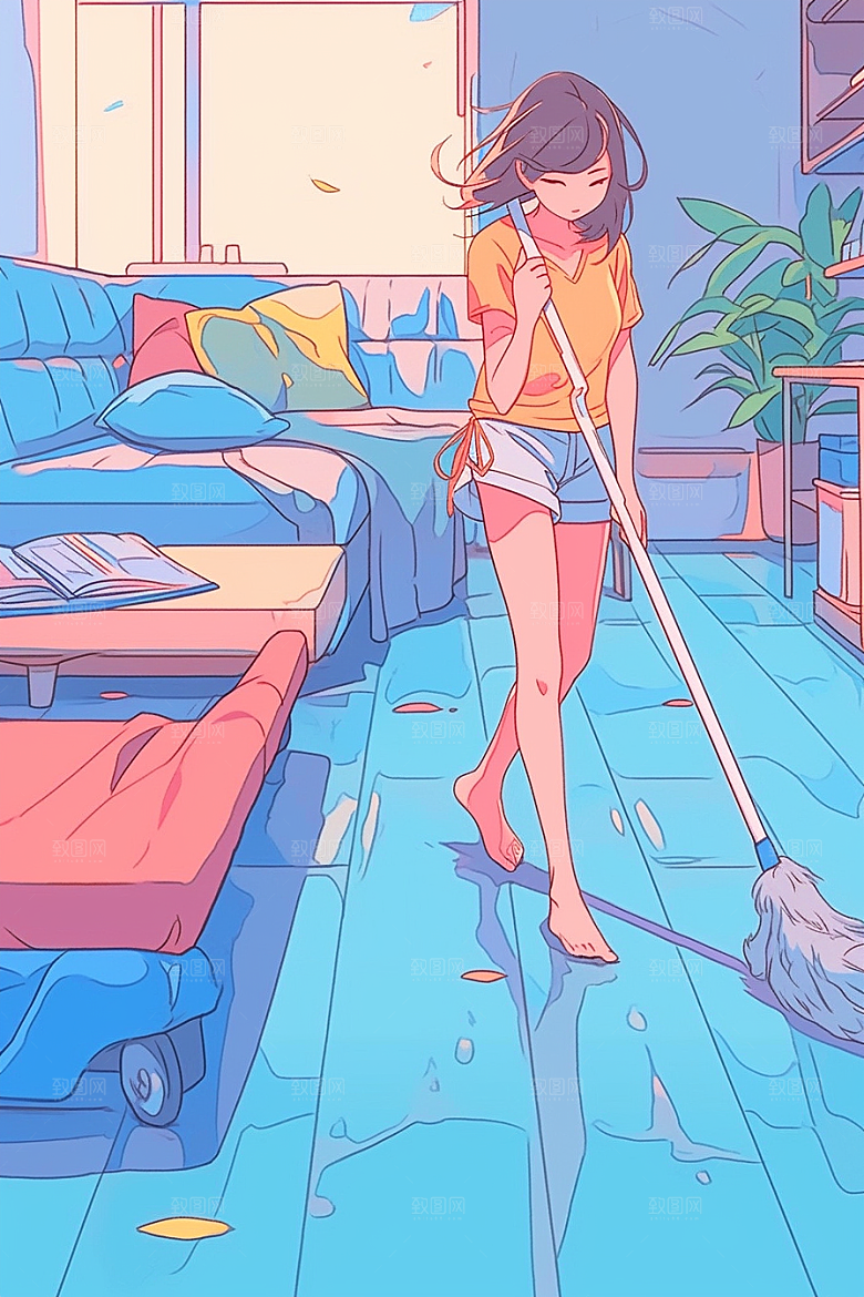 做家务清洁高清插画