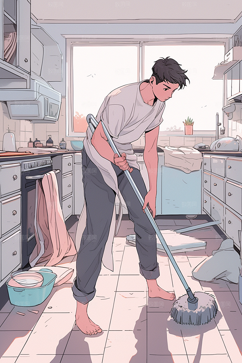 做家务人物日常插画
