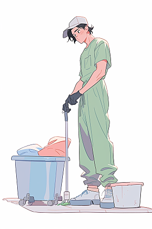 做家务打扫卫生日常插画