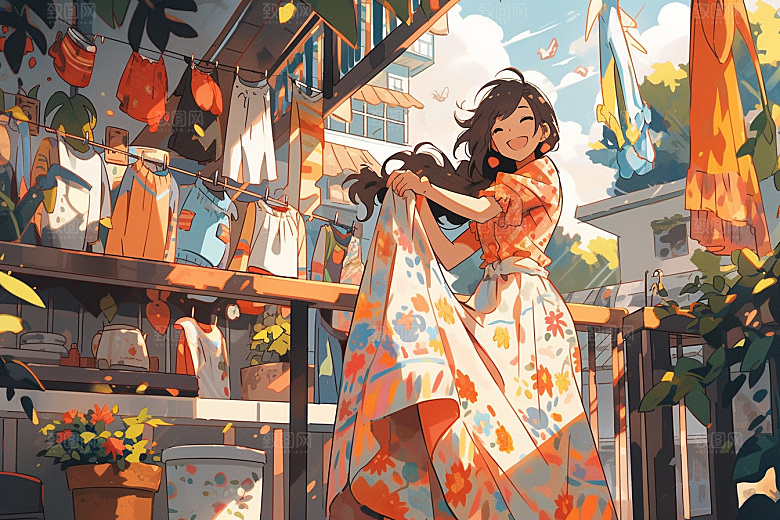 做家务清扫人物插画