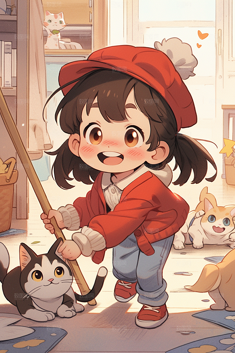 做家务清扫日常插画