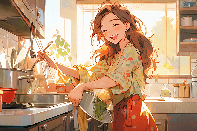 做家务日常高清插画