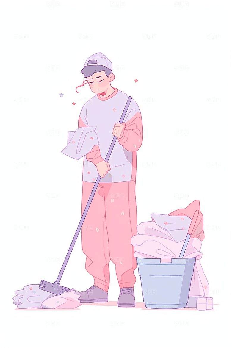 做家务保洁手绘插画