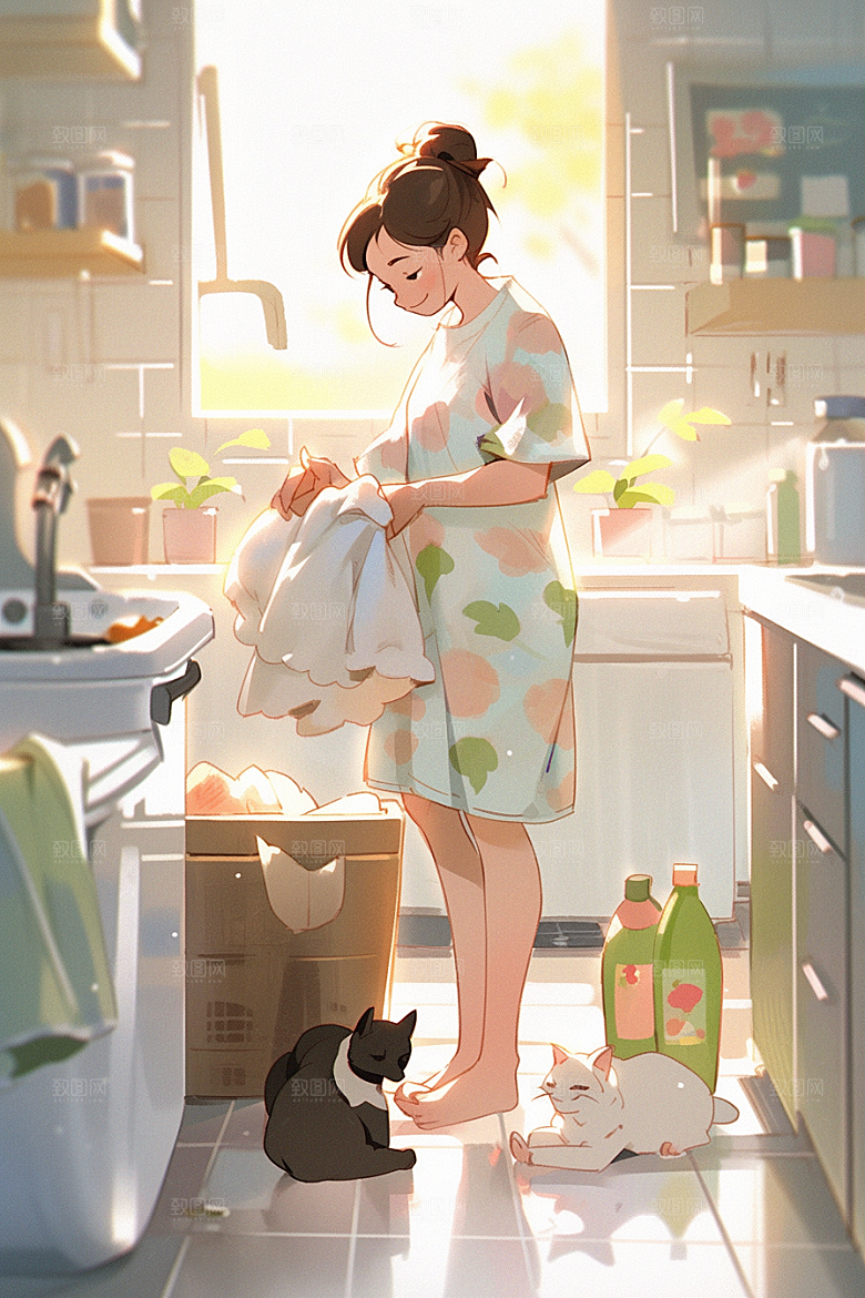 做家务保洁人物插画