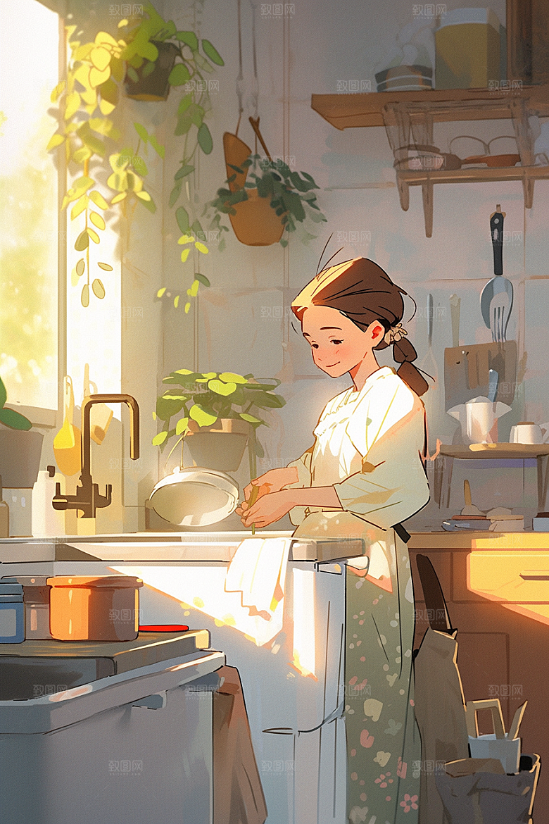 做家务家居生活人物插画