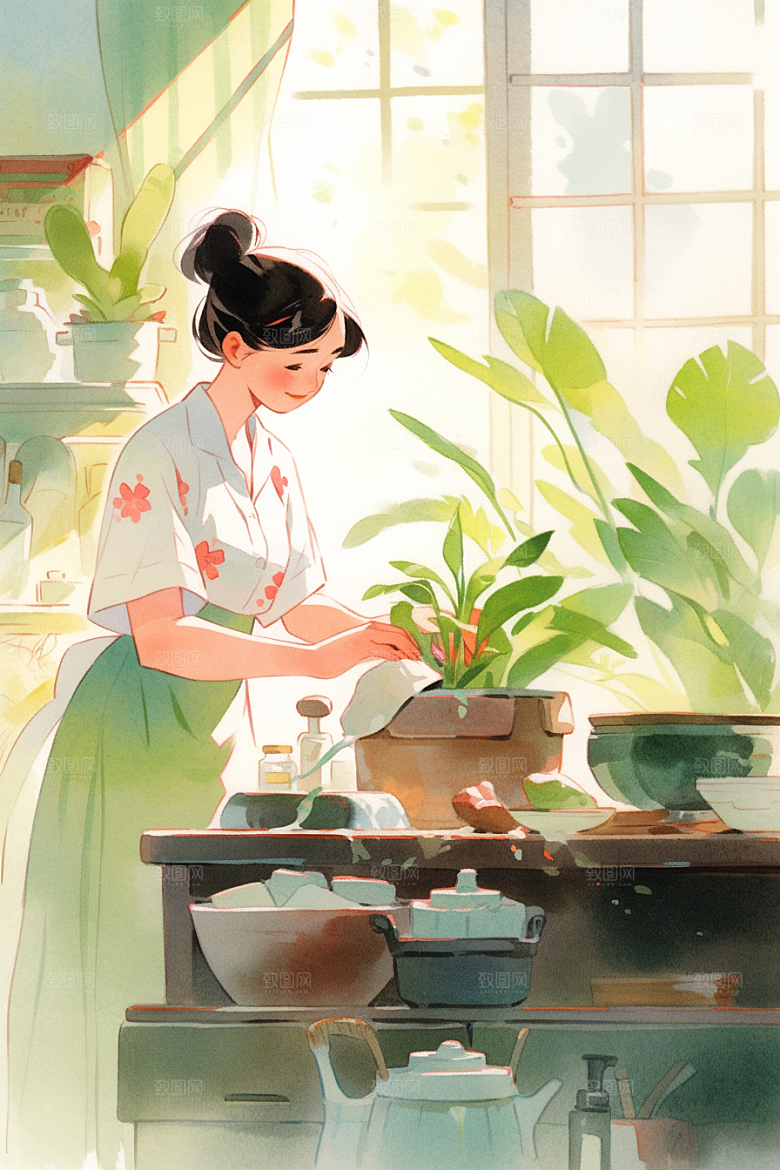 做家务打扫卫生清洁插画