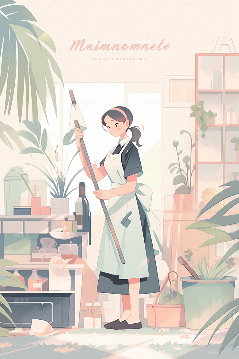 做家务整理家居生活插画