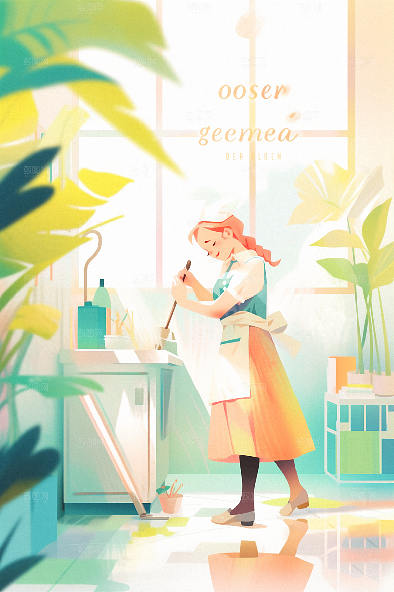 做家务打扫卫生保洁插画
