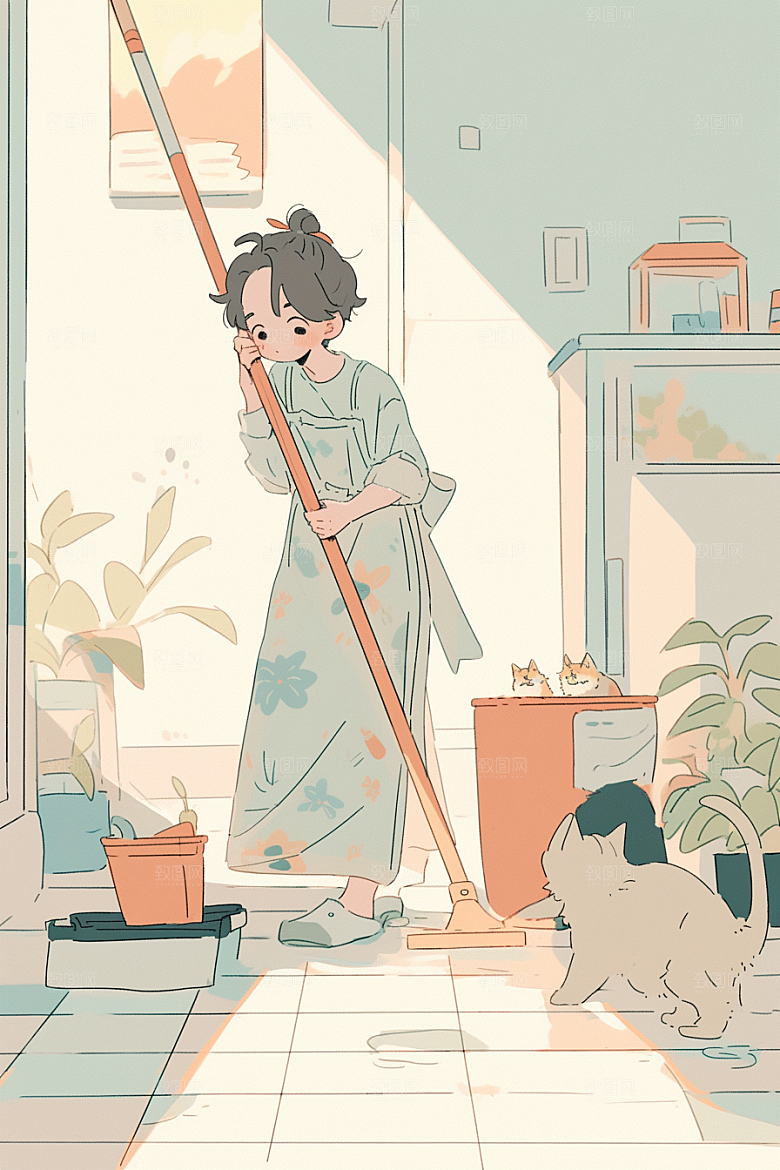 做家务收纳家居生活插画