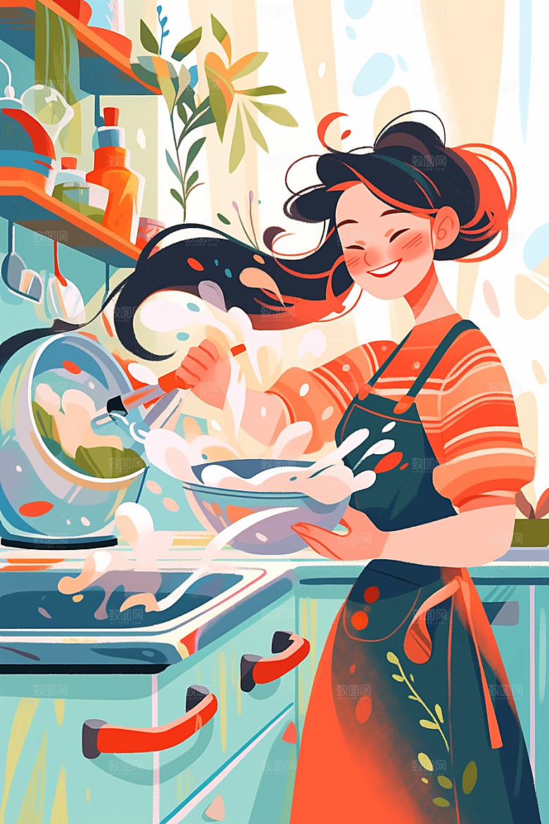 做家务打扫卫生清洁插画