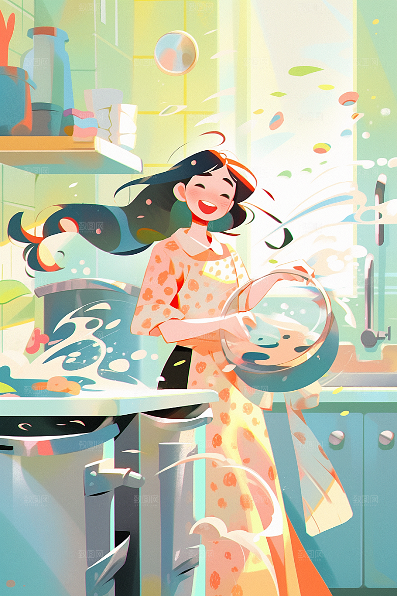 做家务清扫人物插画