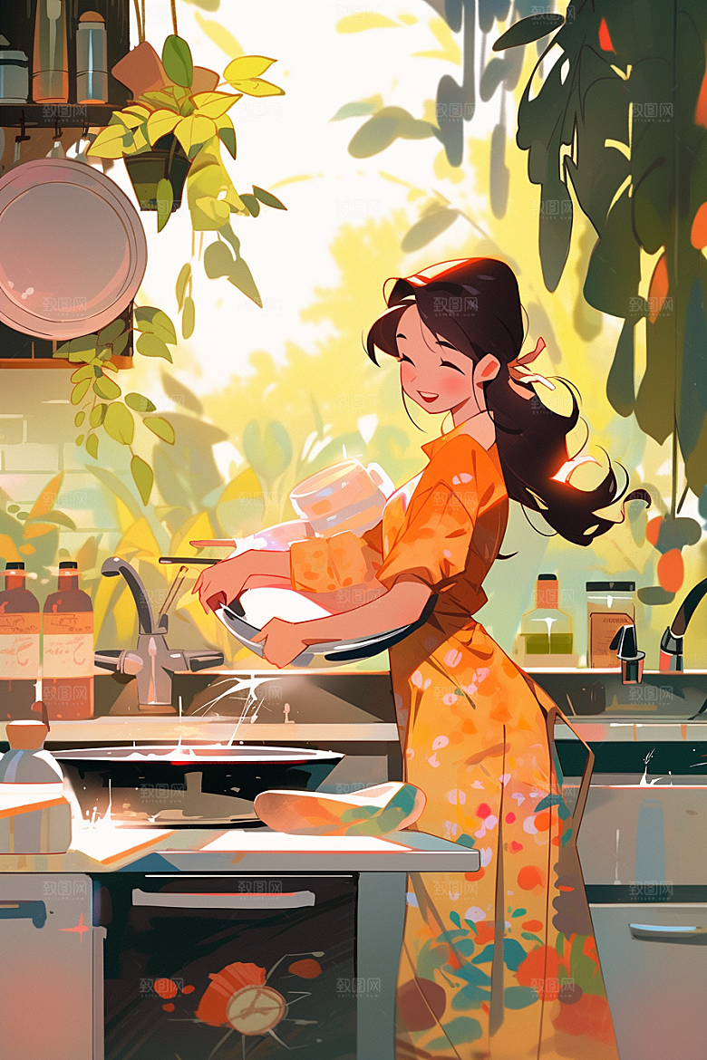 做家务手绘打扫卫生插画