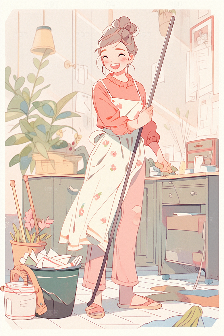 做家务场景家居生活插画