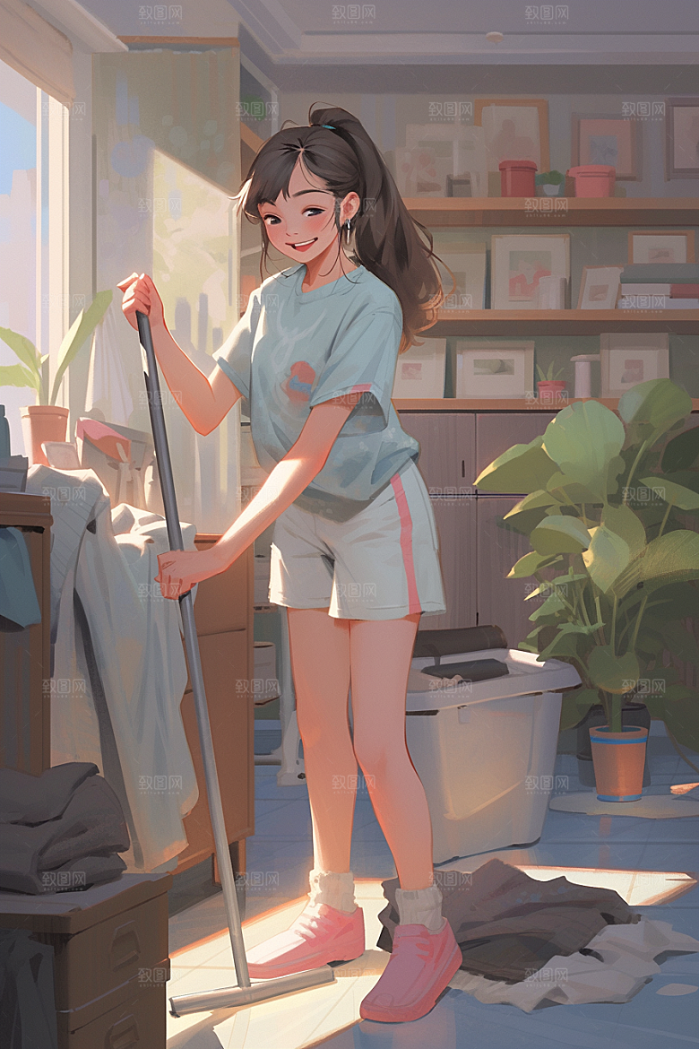 做家务整理清扫插画