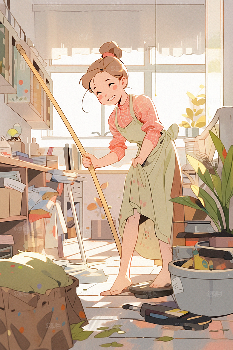 做家务打扫卫生高清插画