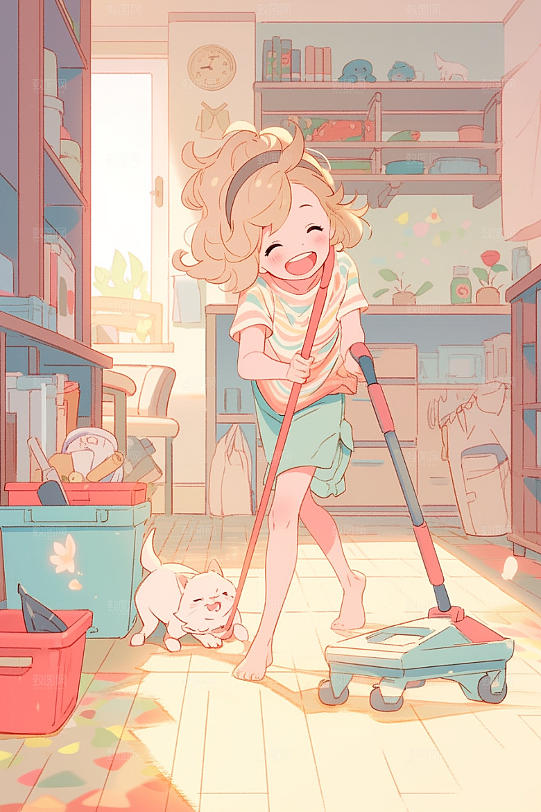 做家务保洁清洁插画