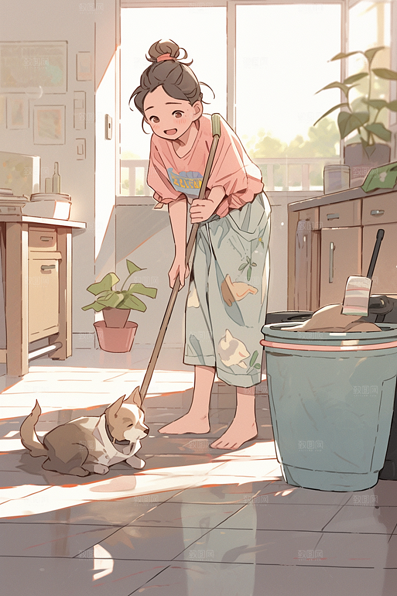 做家务高清清扫插画