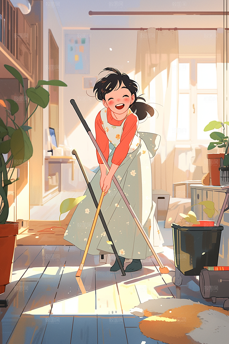 做家务清扫清洁插画