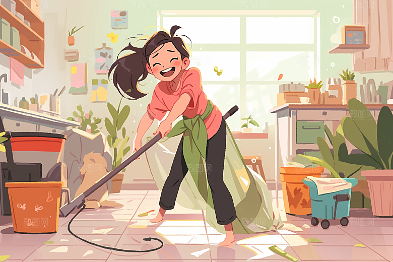 做家务手绘收纳插画