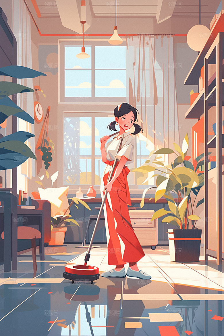做家务手绘高清插画