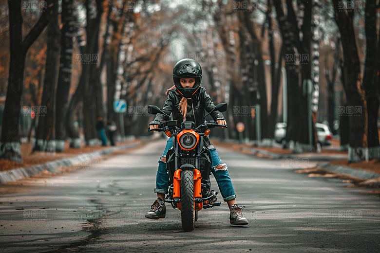 机车人物肖像公路摄影图