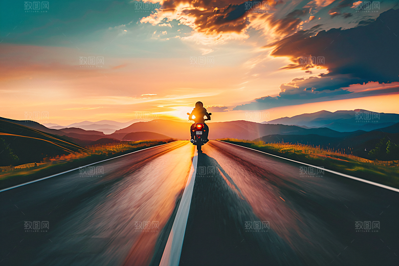 机车人物公路户外摄影图