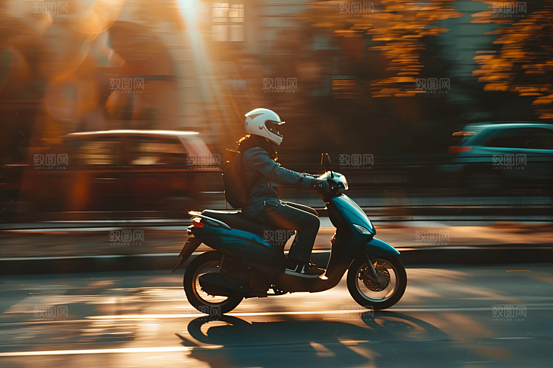 机车人物公路肖像摄影图