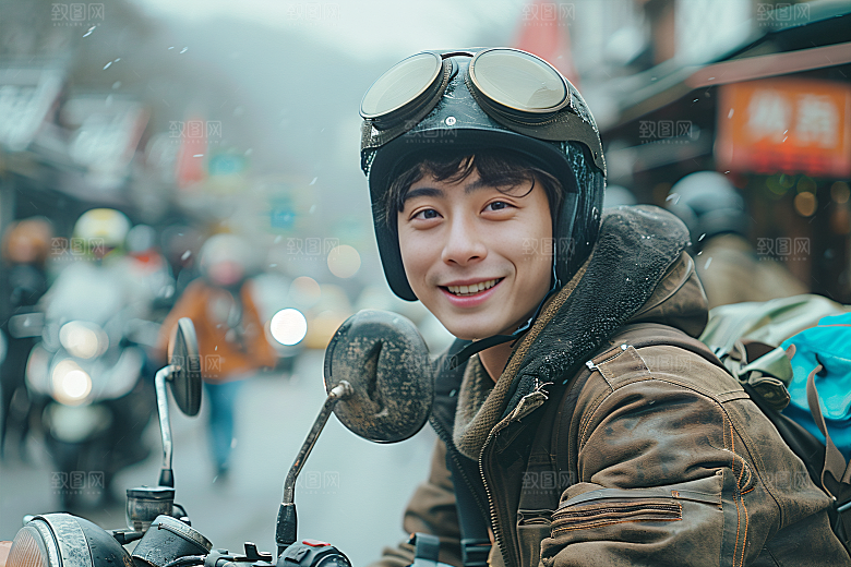 机车人物公路高清摄影图