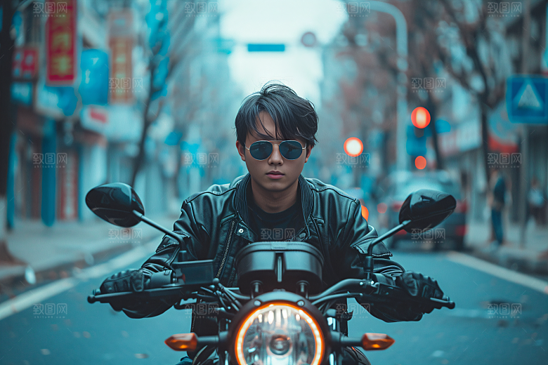 机车人物公路骑行摄影图