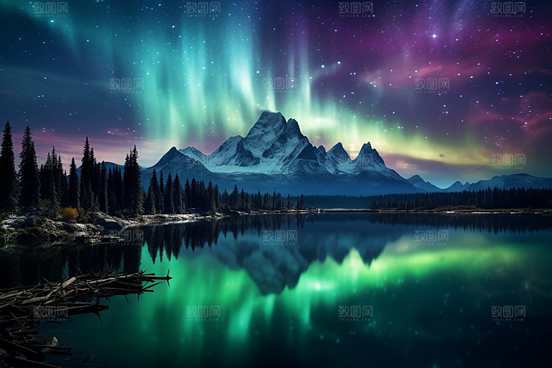 极光爆发夜景欧若拉摄影图
