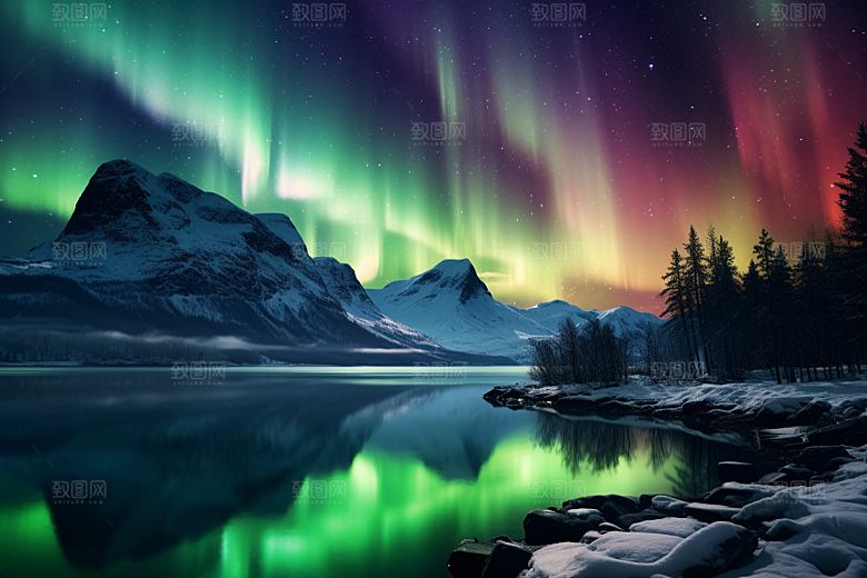极光爆发夜景风光摄影图