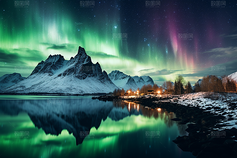极光爆发寒冷夜景摄影图