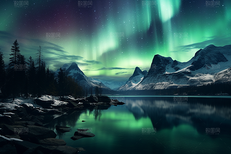 极光爆发高清夜景摄影图
