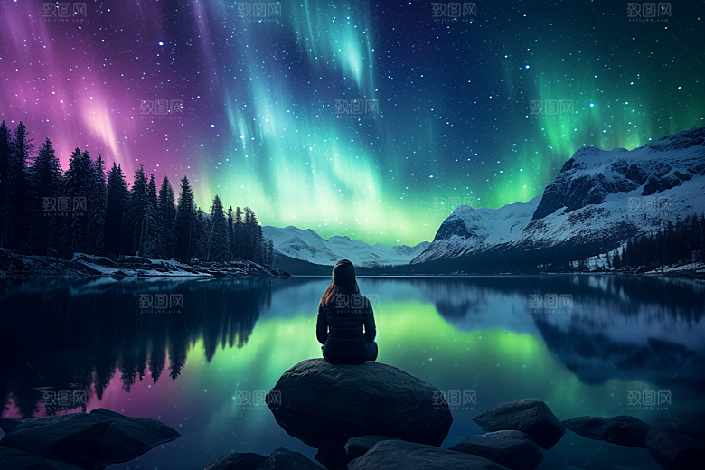 极光爆发景观夜景摄影图