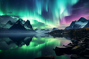 极光爆发夜景风光摄影图
