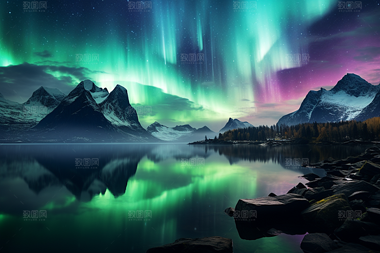极光爆发夜景风光摄影图