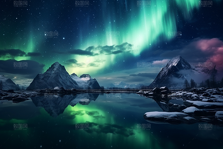 极光爆发景观夜景摄影图
