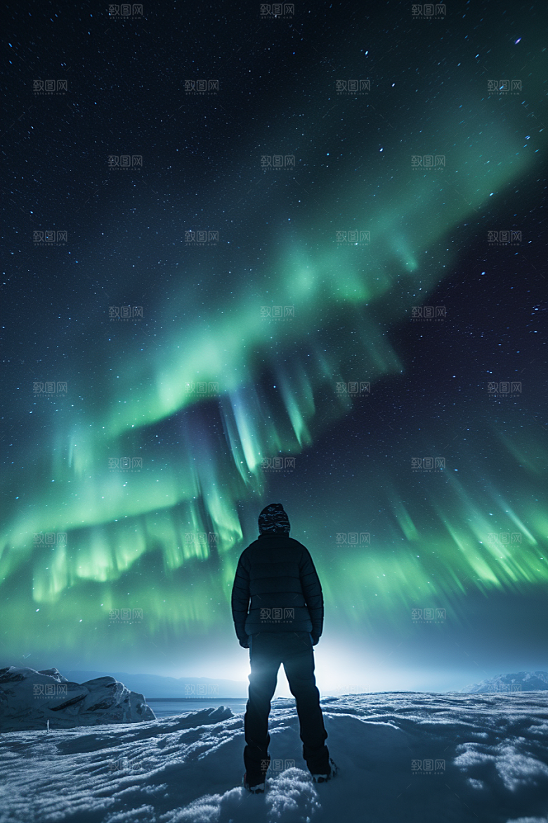 极光爆发冬季夜景摄影图