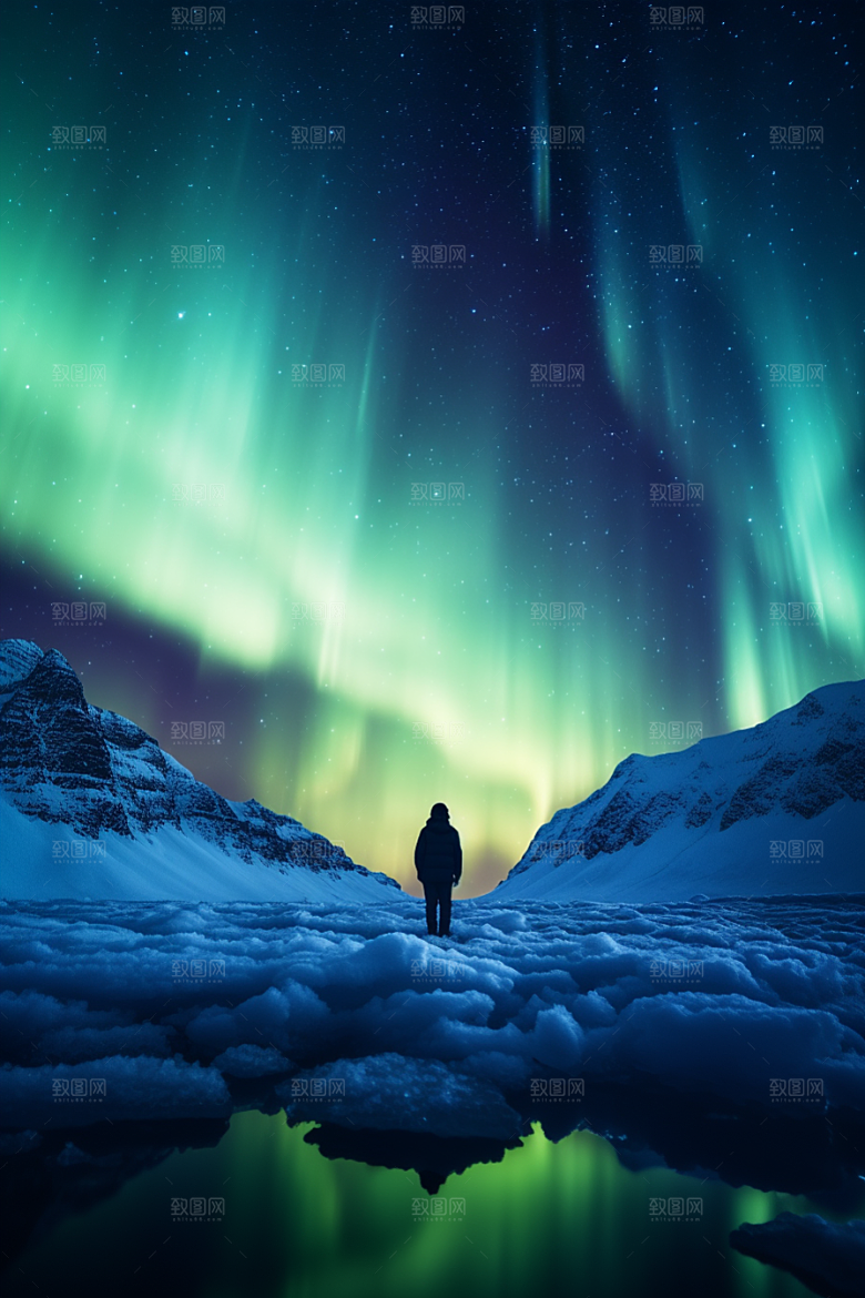 极光爆发冰雪极地摄影图