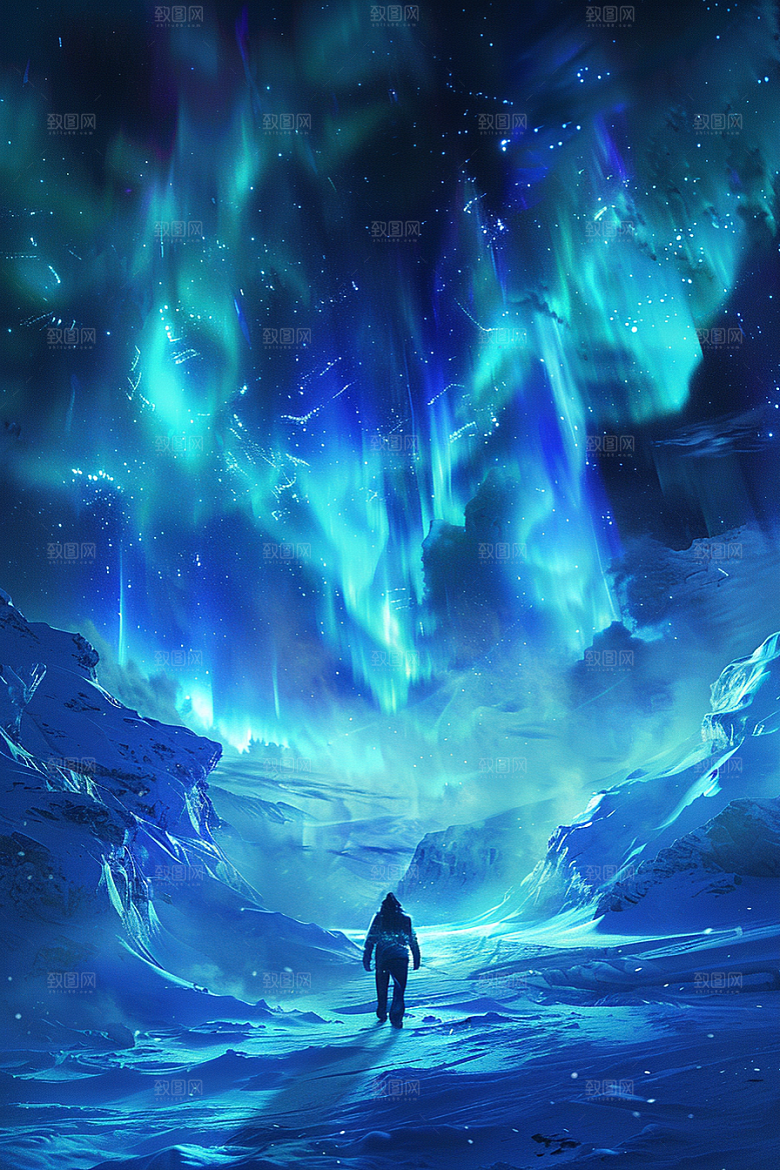 极光爆发冬季冰雪摄影图
