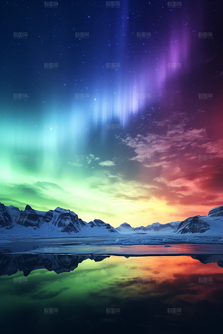 极光爆发冬季夜景摄影图
