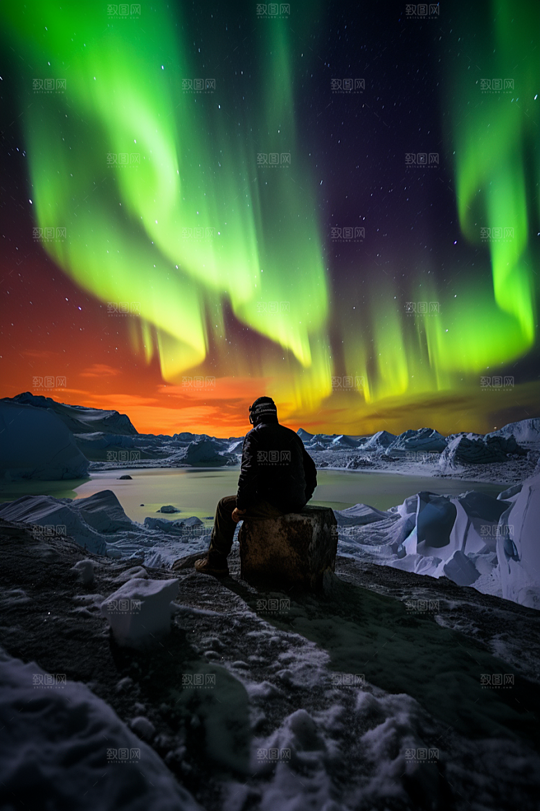 极光爆发夜景冰雪摄影图