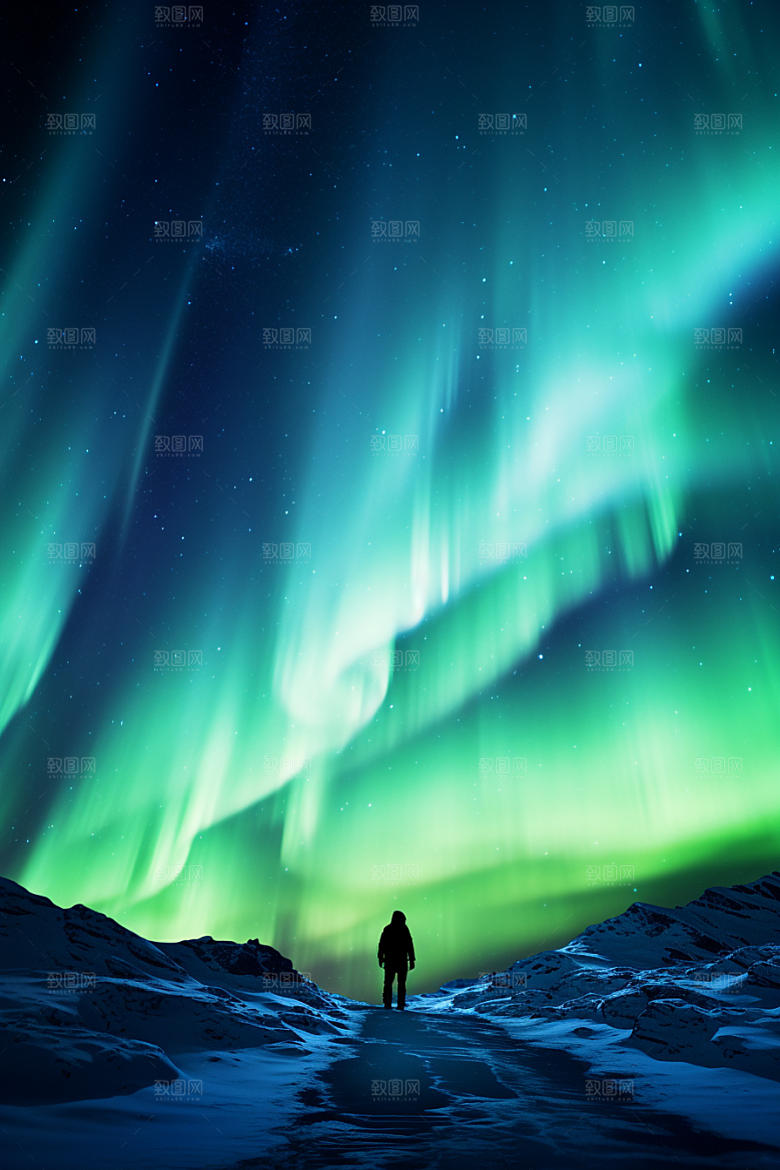 极光爆发欧若拉夜景摄影图