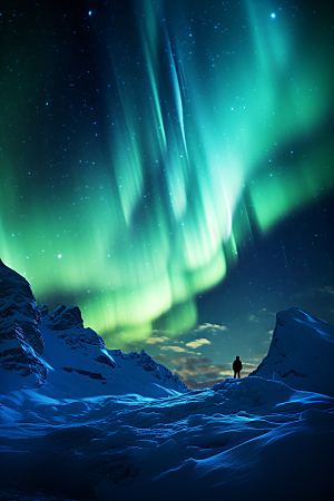 极光爆发北极光冬季摄影图